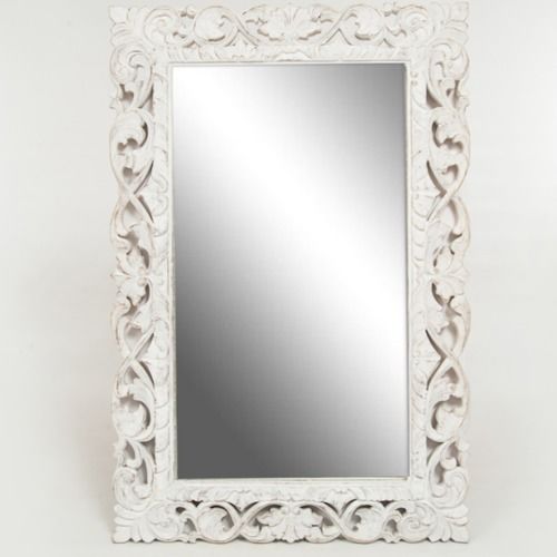 FRAME - WHITEWASH CARVED WOOD WITH MIRROR