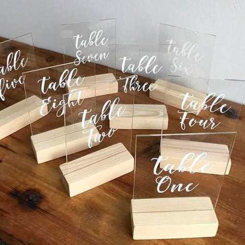 TABLE NUMBER - PERSPEX WITH WOODEN BASE